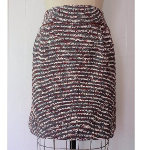 LOFT BURGUNDY GRAY WHITE BOUCLE TWEED SHORT SHIFT SKIRT 14 NWT - Picture 1 of 9